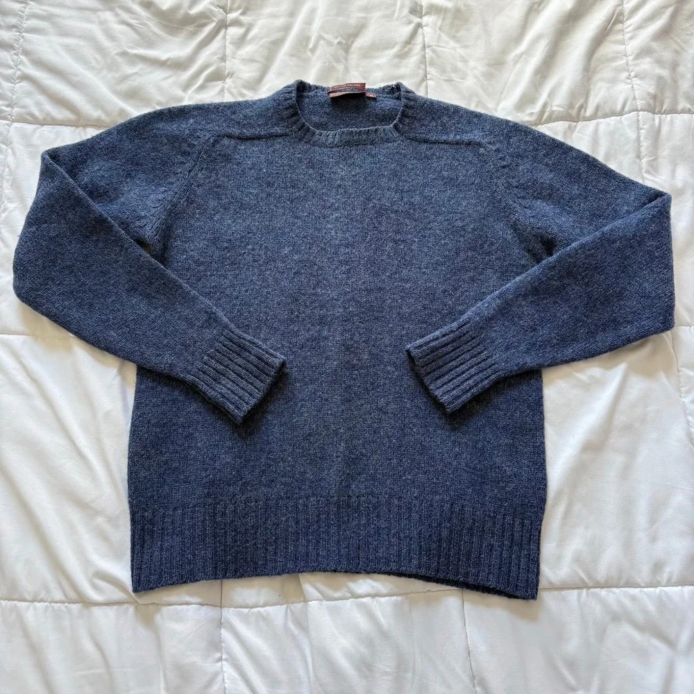 Vintage Chaps Ralph Lauren Mens Blue Shetland 100% Wool Crewneck Sweater Medium